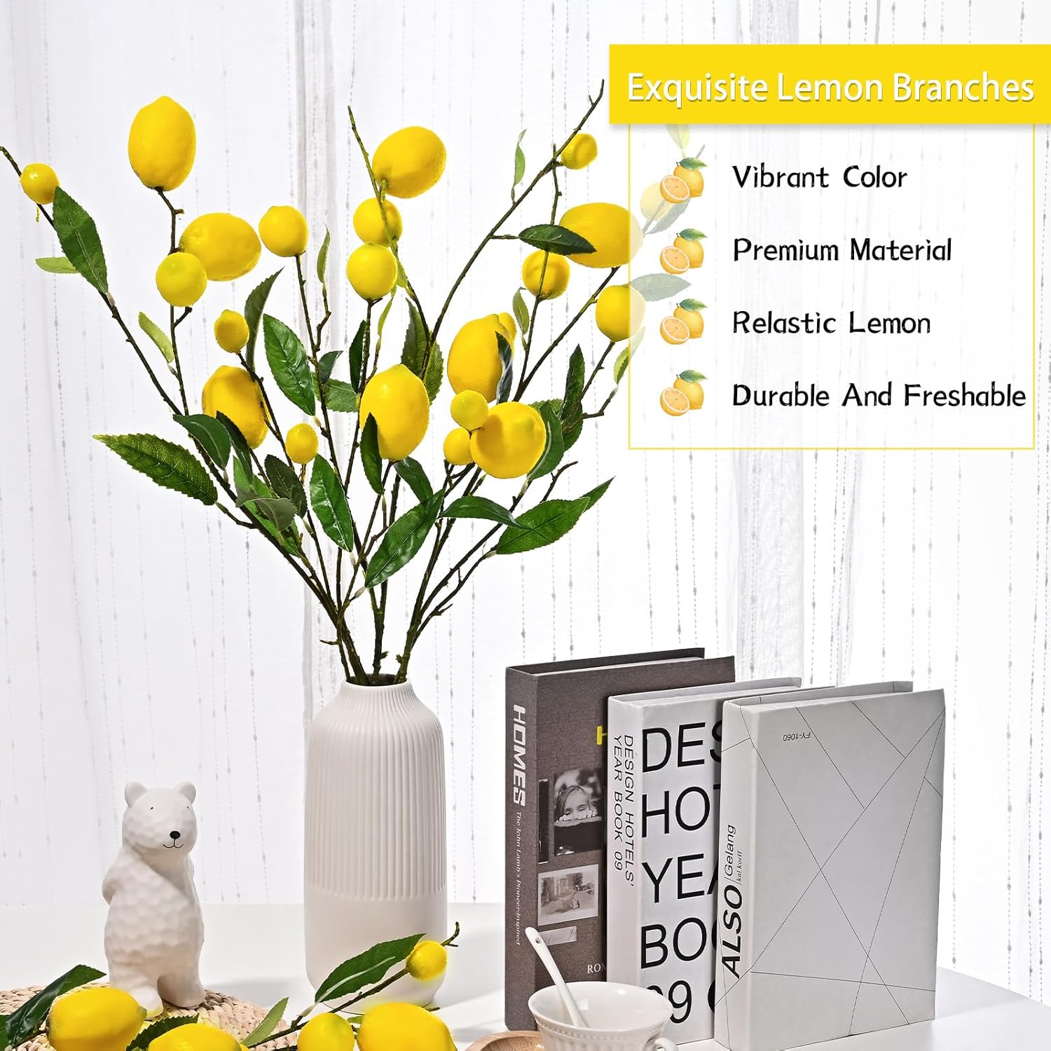 Sunm boutique 2 Pack Artificial Lemon Branch Vivid Yellow Artificial Lemon Branch Home Party Garden Decoration