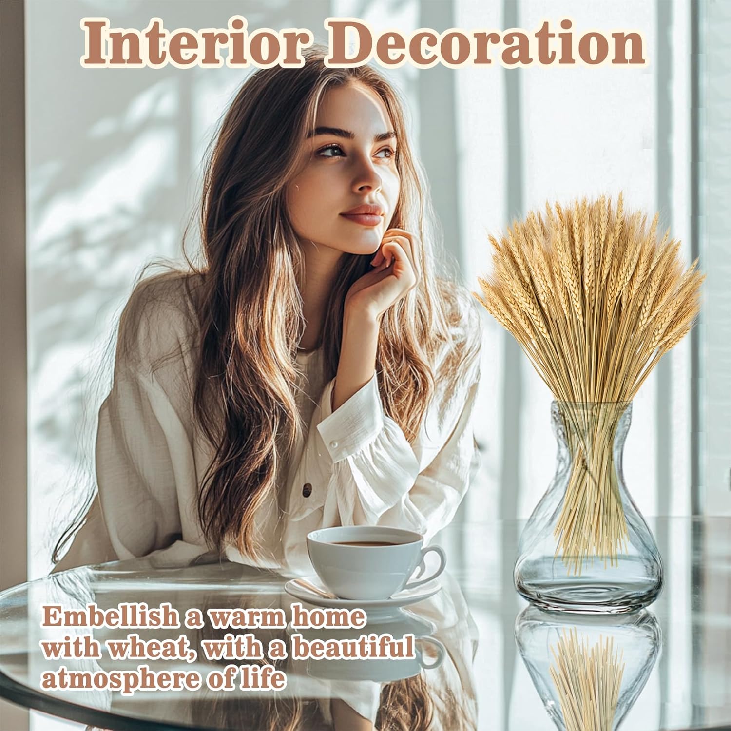 Sukh 12.9 Inches Dried Wheat Stalks - 100 Stems Natural Wheat Grass Decor Wheat Sheaves Bundle for Home Kitchen Party Wedding Office Table Flower Arrangement Art DIY Craft