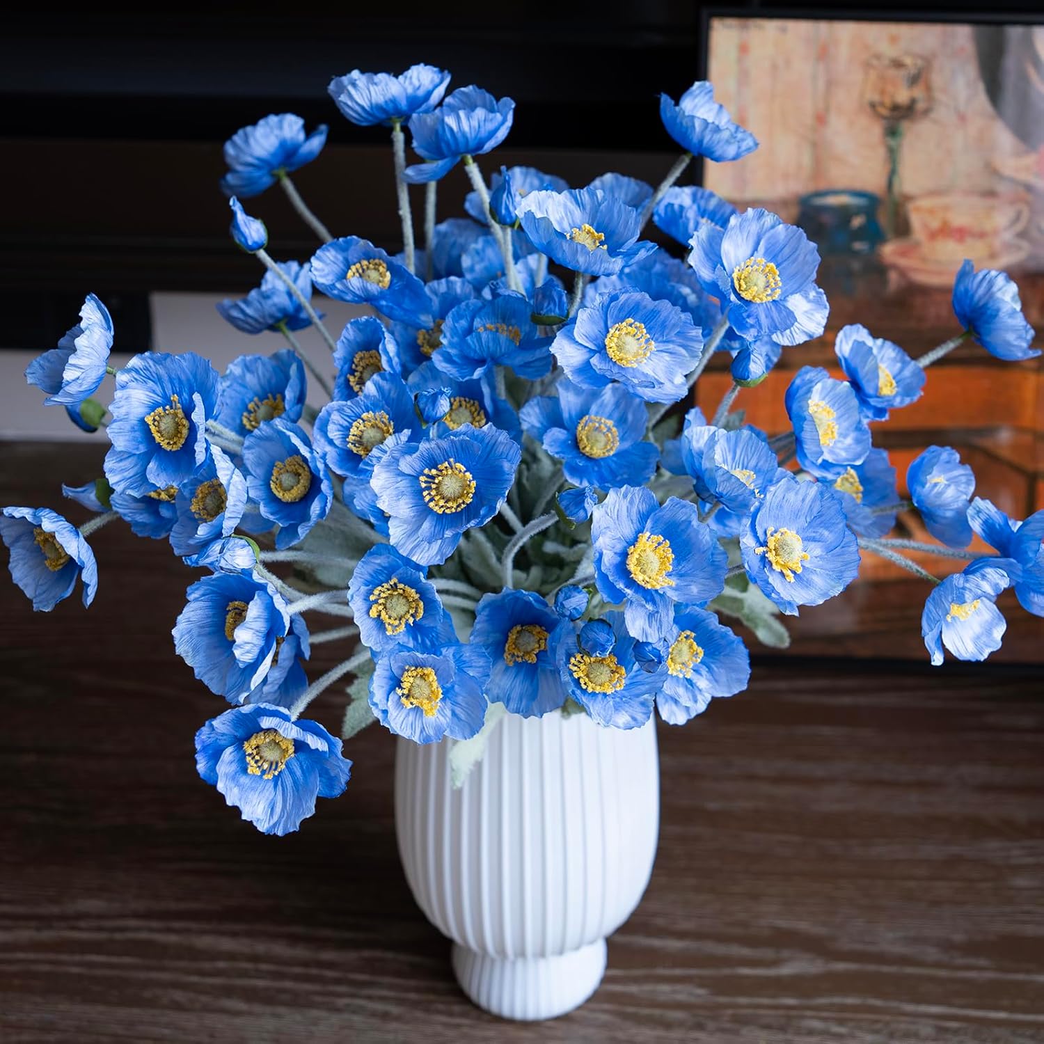 DUYONE Artificial Flowers 6 Stems Poppy Silk Bouquet,for Wedding, Home, Party Decoration,Table Centerpiece Arrangement(Orange Pink 6pcs)