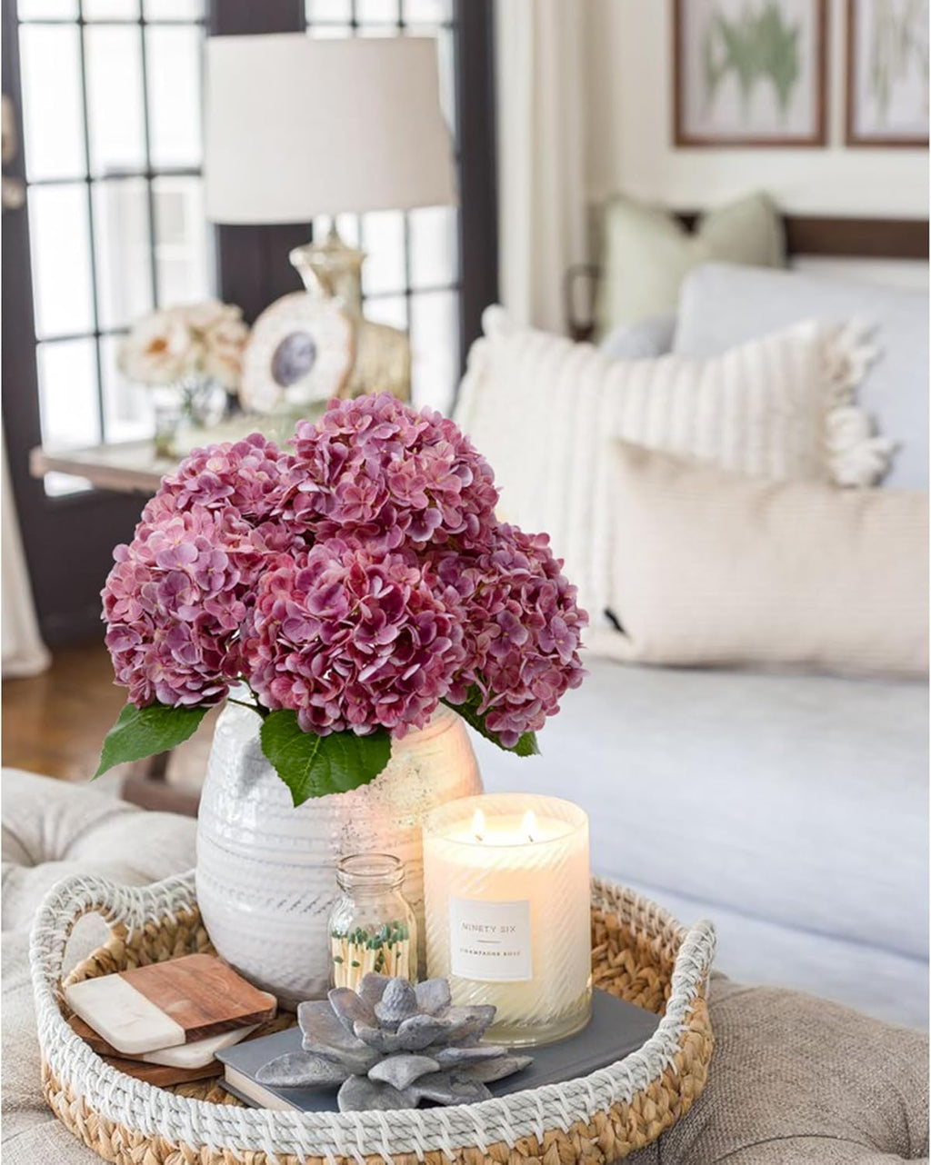 DuHouse 3Pcs Large Hydrangea Artificial Flowers,Latex Real Touch Hydrangeas Lifelike Hydrangea Flower for Home Wedding Bouquets Centerpieces Party Living Room Decoration(Blue)