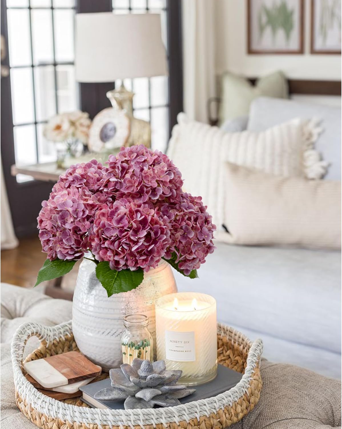 DuHouse 3Pcs Large Hydrangea Artificial Flowers,Latex Real Touch Hydrangeas Lifelike Hydrangea Flower for Home Wedding Bouquets Centerpieces Party Living Room Decoration(Blue)