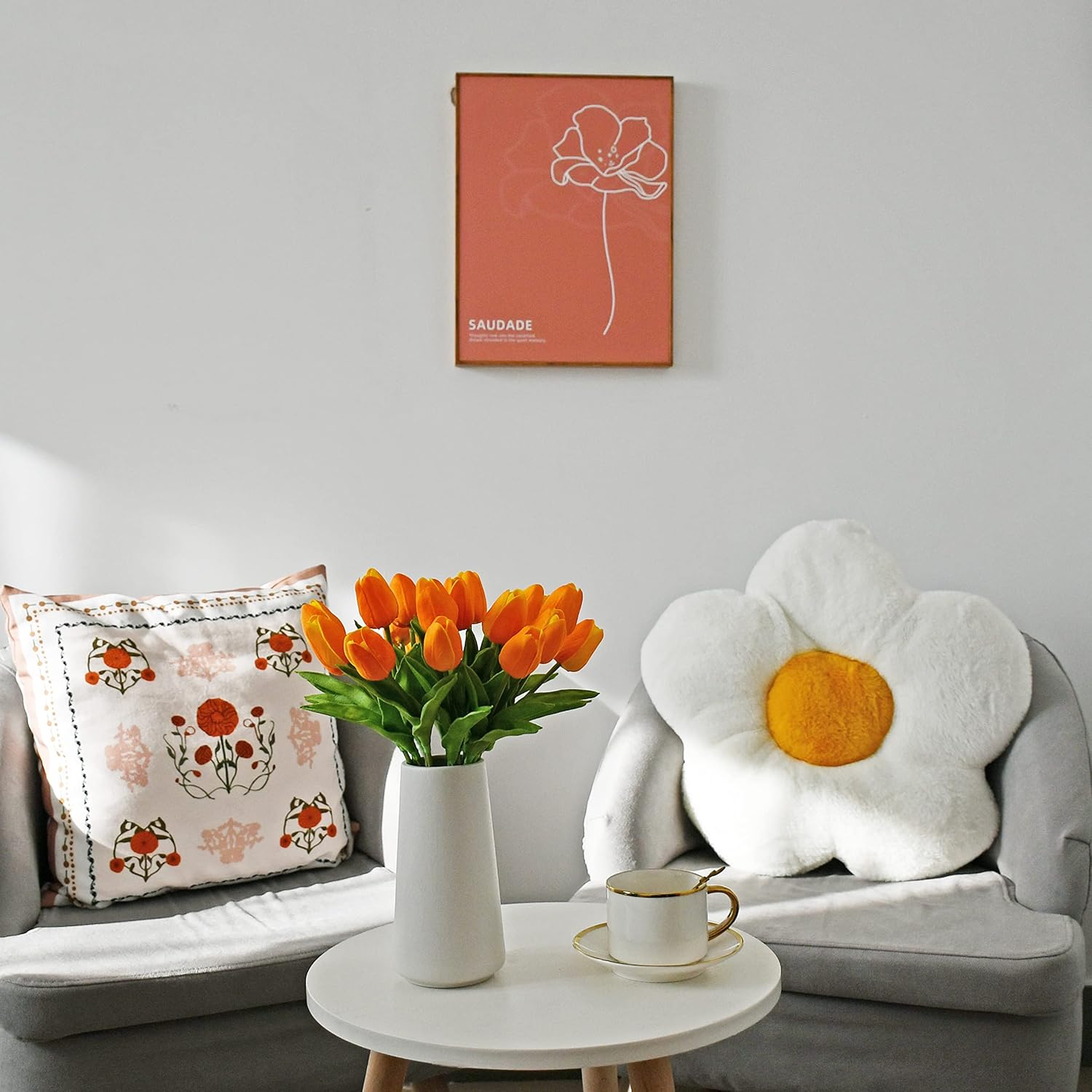 Mandy's 20pcs Pure White Flowers Artificial Tulip Silk Flowers 13.5" in Bulk Home Kitchen Wedding Decorations