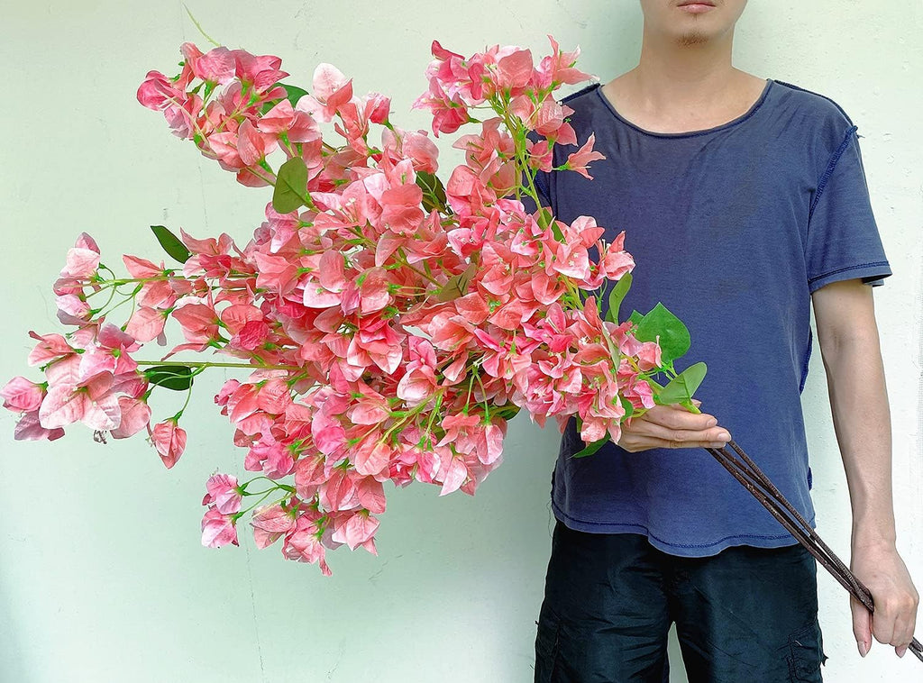 Artificial Flowers Silk Bougainvillea Branches Faux Artificial Bougainvillea Floral Stems Long Plant Branches 45" for Wedding Centerpieces, Table Runner, Home Decoration (White - Pack of 4pcs)