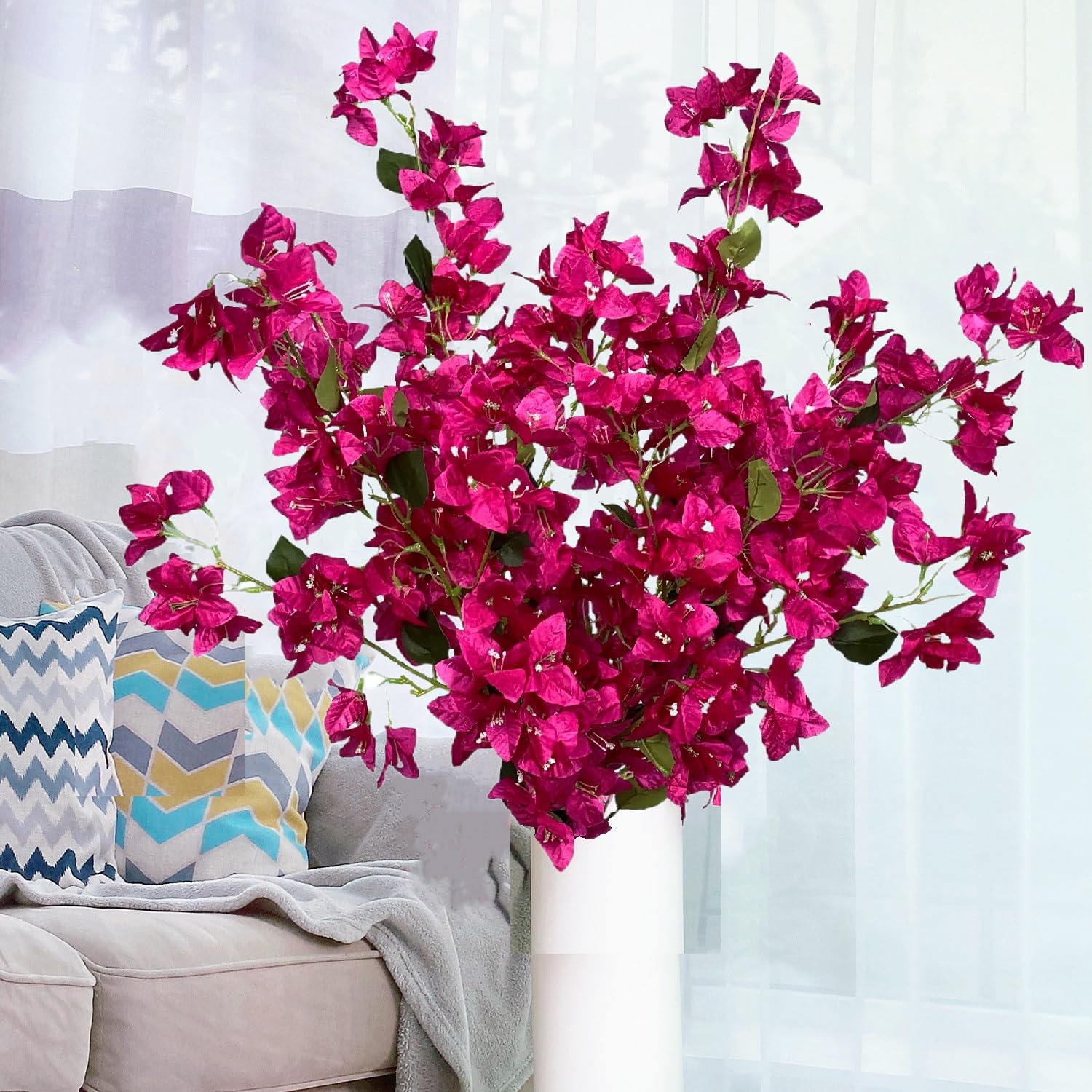 Artificial Flowers Silk Bougainvillea Branches Faux Artificial Bougainvillea Floral Stems Long Plant Branches 45" for Wedding Centerpieces, Table Runner, Home Decoration (White - Pack of 4pcs)