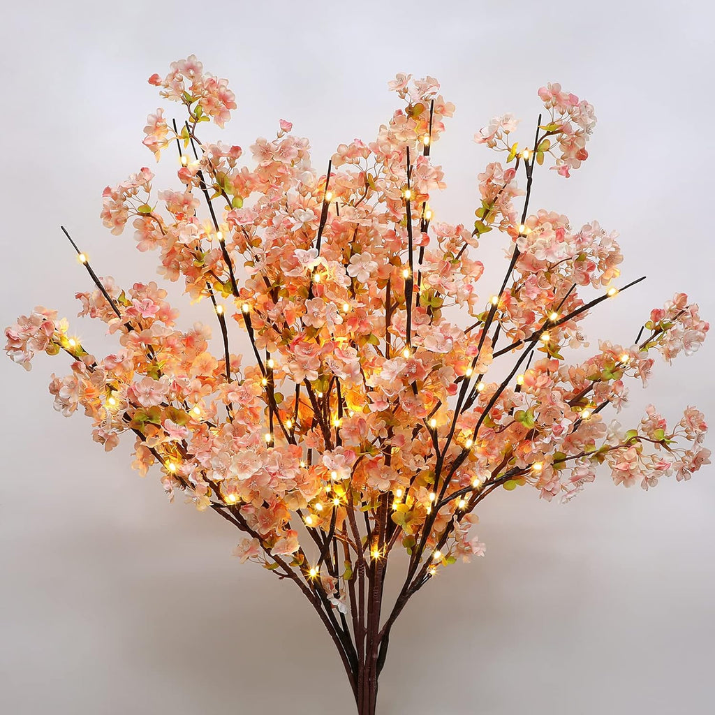 Sunm Boutique White Cherry Blossom Flowers, Artificial Cherry Blossom Decor Faux Cherry Blossom Branches Vase Arrangements for Wedding Home Party Kitchen Decor, Set of 3