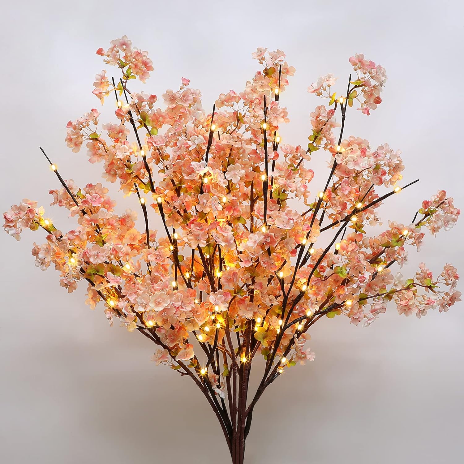 Sunm Boutique White Cherry Blossom Flowers, Artificial Cherry Blossom Decor Faux Cherry Blossom Branches Vase Arrangements for Wedding Home Party Kitchen Decor, Set of 3