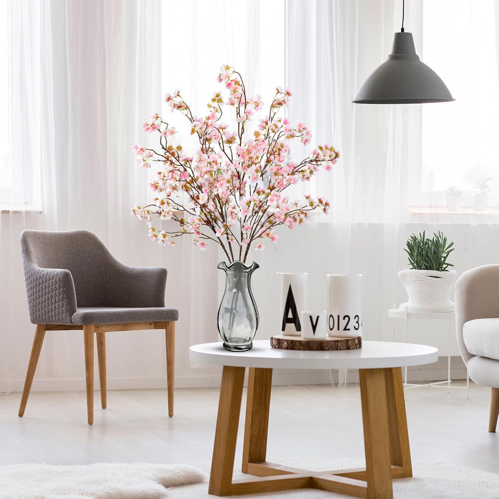 Sggvecsy Artificial Cherry Blossom Flowers 4 Pcs Faux Cherry Blossom Stems Faux Silk Cherry Blossom Branches 41’’ Fake Flowers Long Stems for Vase Arrangements Home Wedding Table Decor (Pink)