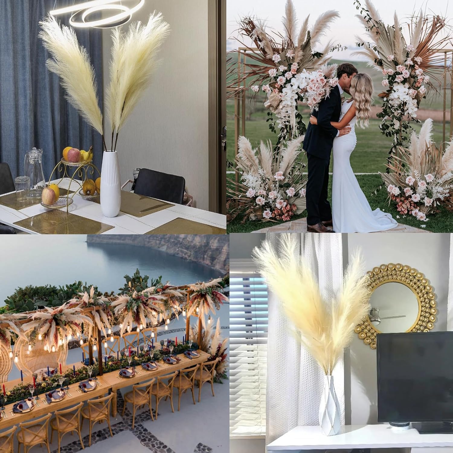 Wttisel 38" 10 Stems White Pampas Grass Tall Decor - Faux Pampas Grass for Floor Vase Boho Home Wedding Mothers Day Decoration