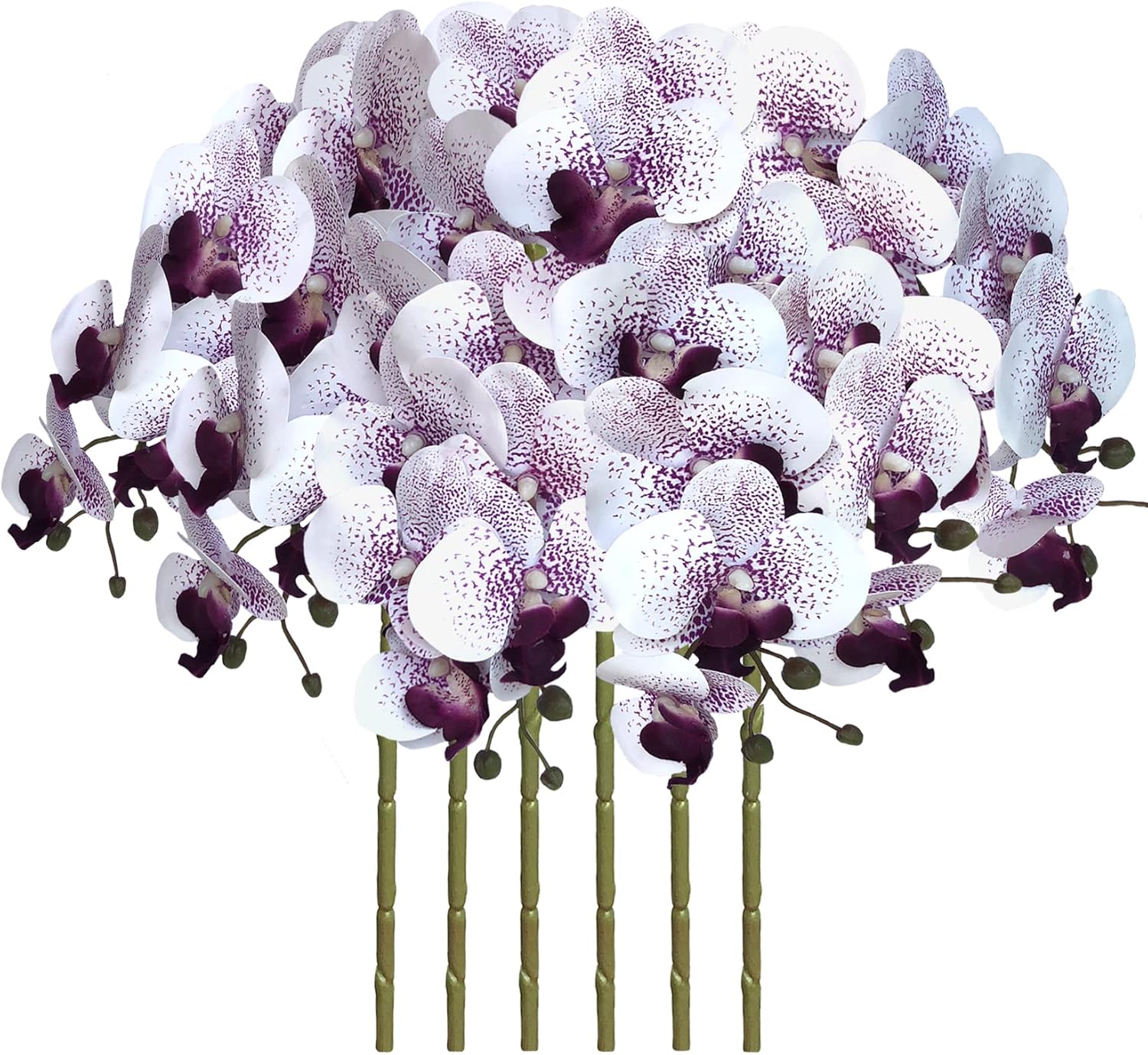 FagusHome 32" Artificial Phalaenopsis Flowers 6 Pcs with 4 Bundles Leaves Artificial Orchid Flowers Stem Plants for Home Décor (6Pcs)