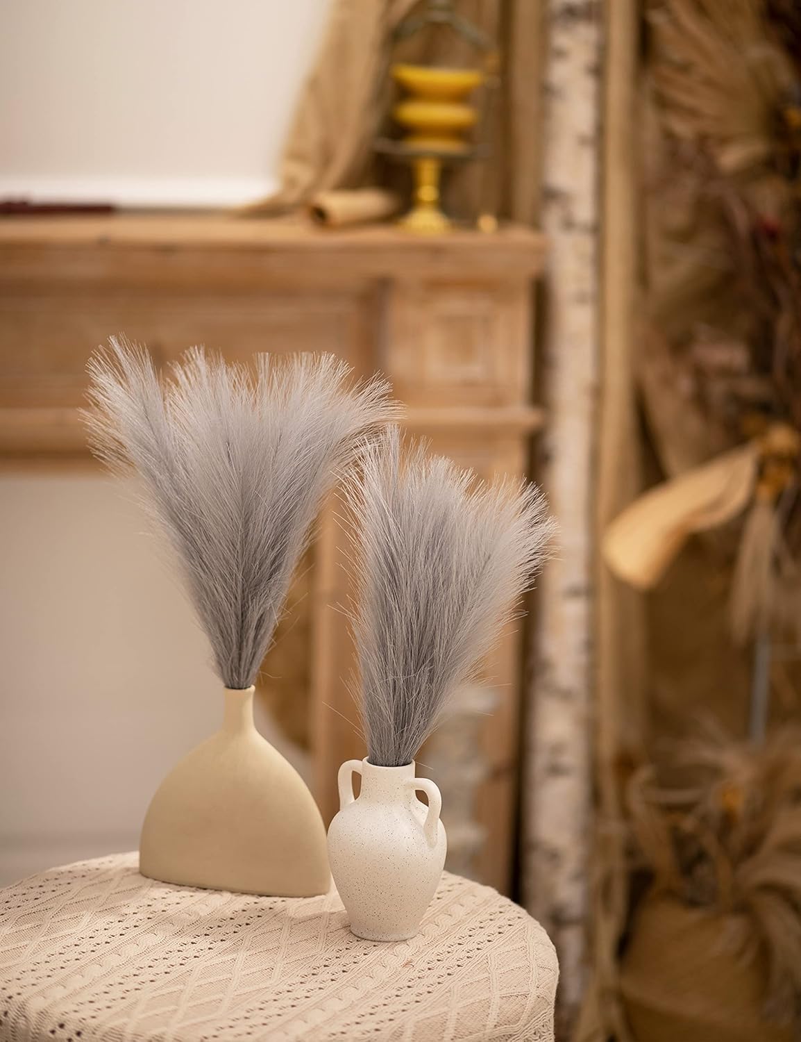 ChagoArt 6 Stems 17" Taupe Faux Pampas Grass - Boho Chic Rustic Artificial Plant