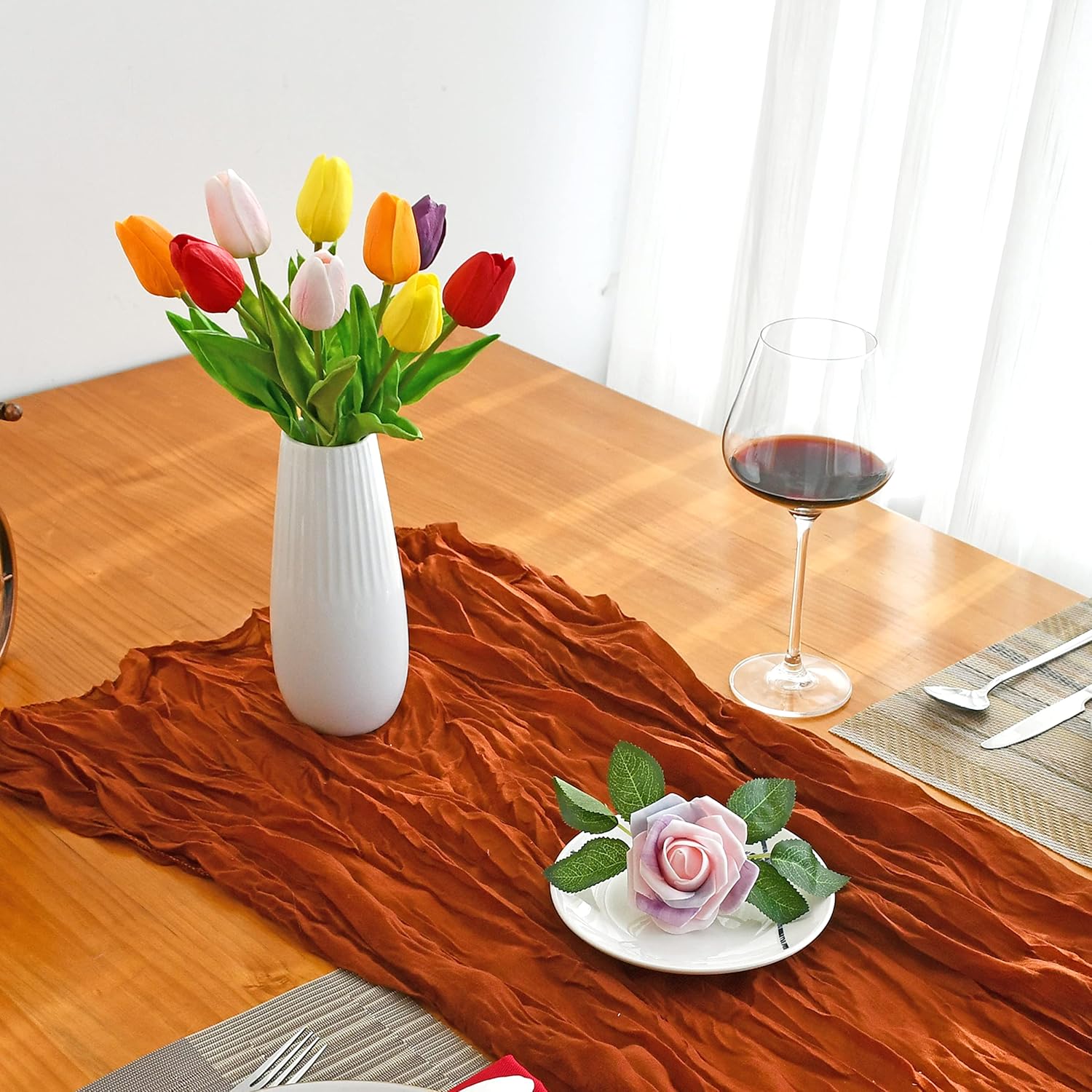 Mandy's 20pcs Pure White Flowers Artificial Tulip Silk Flowers 13.5" in Bulk Home Kitchen Wedding Decorations