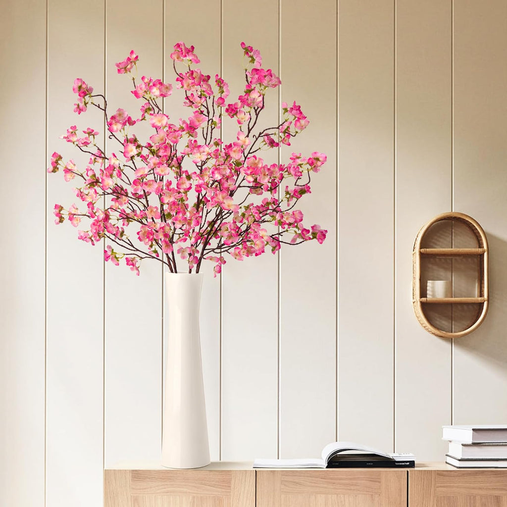 florisso Cherry Blossom Branches, Faux Peach Blossom Flowers, Artificial Plum Branches Real Touch Silk for Party Home Decor Wedding Arrangements (4PCS, White, 41")