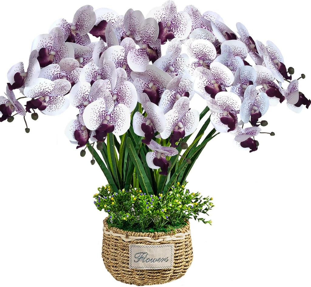 FagusHome 32" Artificial Phalaenopsis Flowers 6 Pcs with 4 Bundles Leaves Artificial Orchid Flowers Stem Plants for Home Décor (6Pcs)