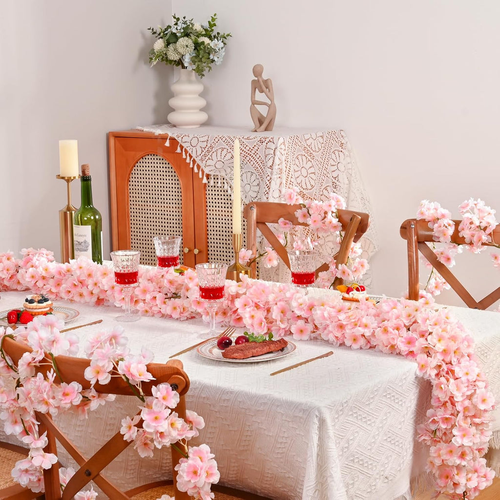 Sunm Boutique 4pcs Artificial Cherry Blossom Garland Hanging Vine Silk Garland Wedding Party Decor