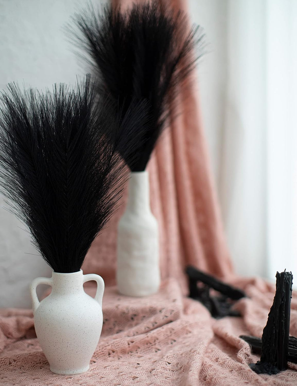 ChagoArt 6 Stems 17" Taupe Faux Pampas Grass - Boho Chic Rustic Artificial Plant