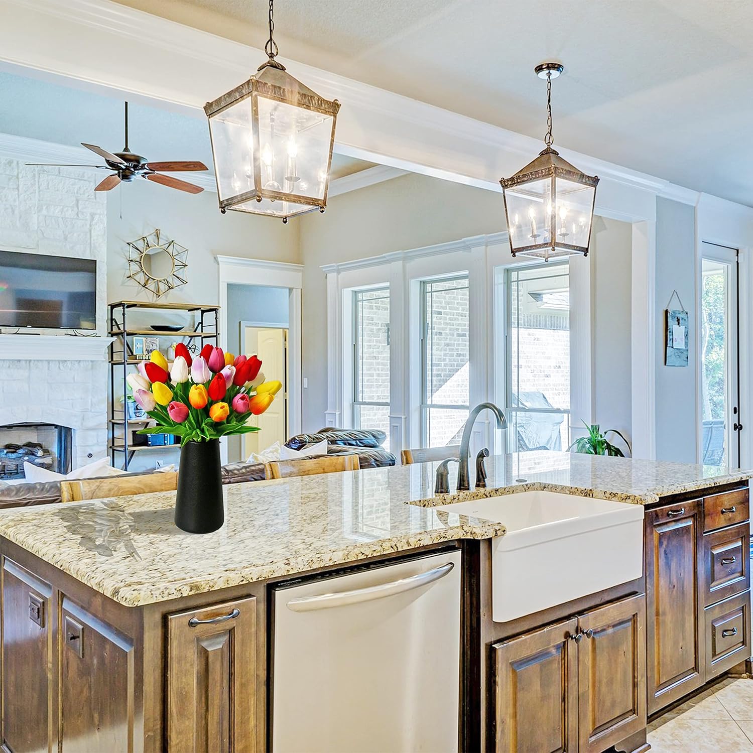 Mandy's 20pcs Pure White Flowers Artificial Tulip Silk Flowers 13.5" in Bulk Home Kitchen Wedding Decorations