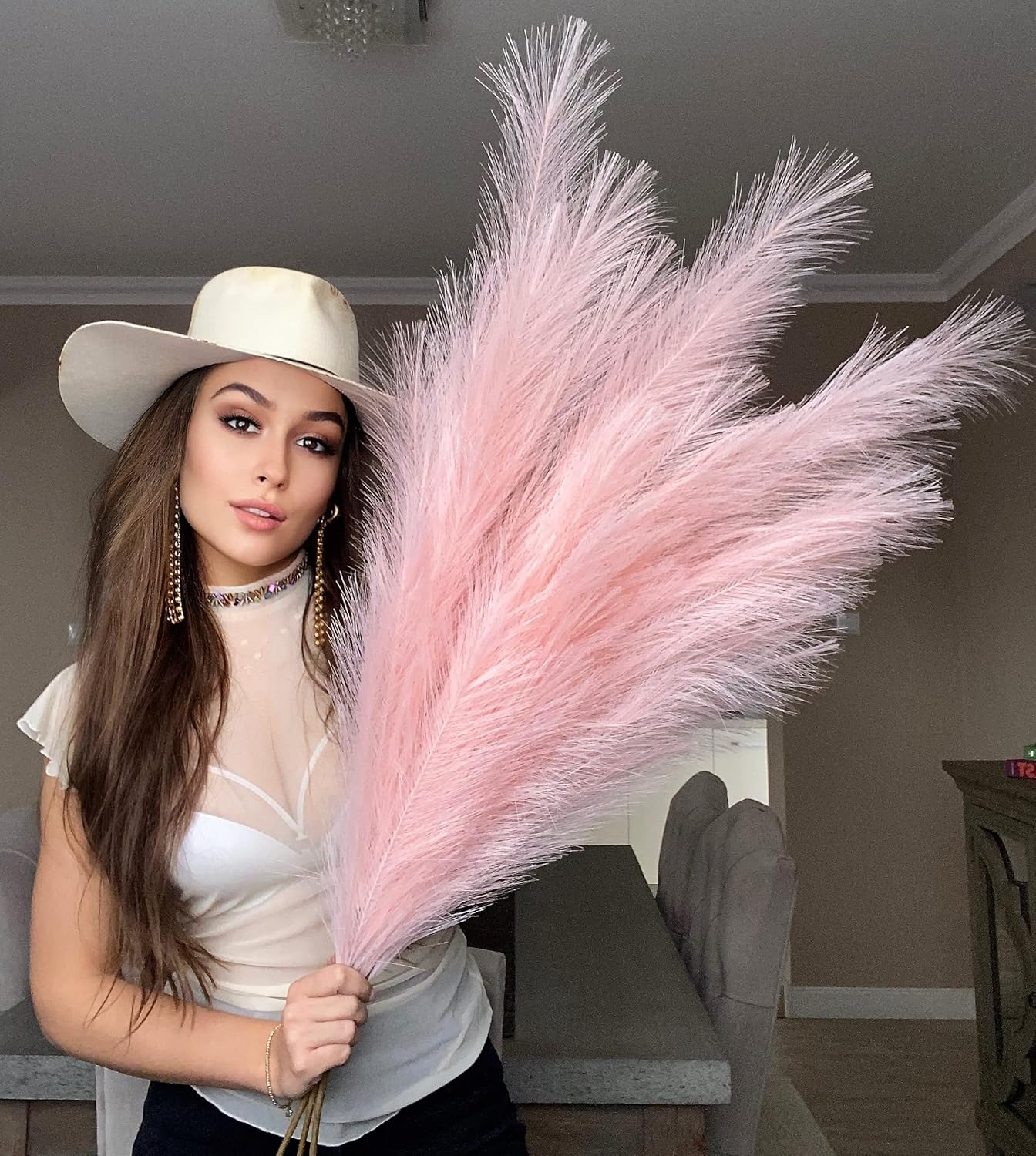 VOULUX Extra Large Tall Blue Fake Faux Artificial Pampas Grass Large Fluffy x3 115cm Stems x18 Decorative Artificial Flora Feathers For Floor Vases Tall Blue Plant Flowers Long Pampas Grass