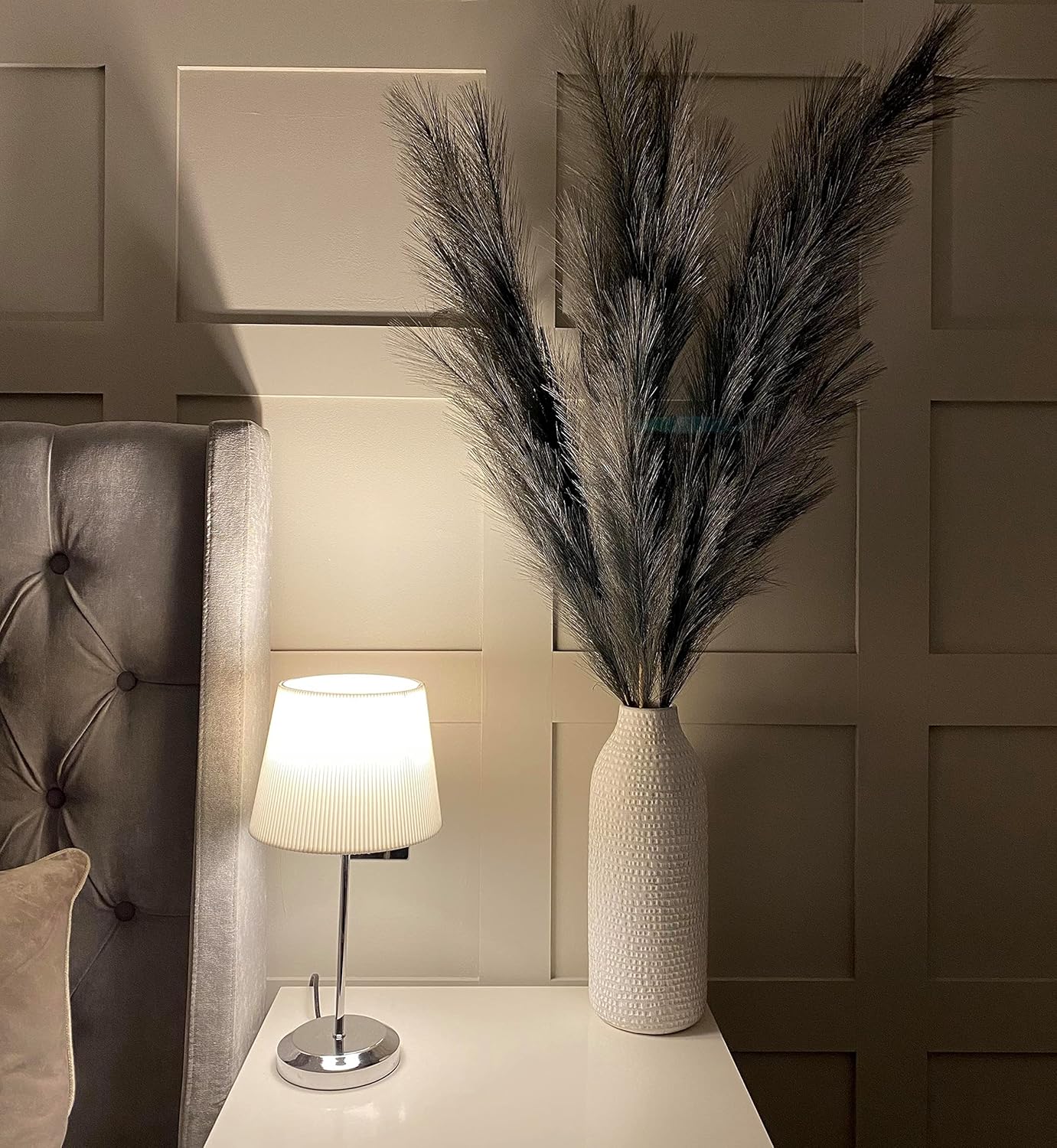 VOULUX Extra Large Tall Blue Fake Faux Artificial Pampas Grass Large Fluffy x3 115cm Stems x18 Decorative Artificial Flora Feathers For Floor Vases Tall Blue Plant Flowers Long Pampas Grass