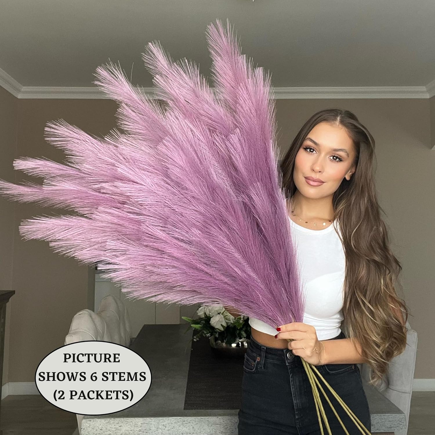 VOULUX Extra Large Tall Blue Fake Faux Artificial Pampas Grass Large Fluffy x3 115cm Stems x18 Decorative Artificial Flora Feathers For Floor Vases Tall Blue Plant Flowers Long Pampas Grass