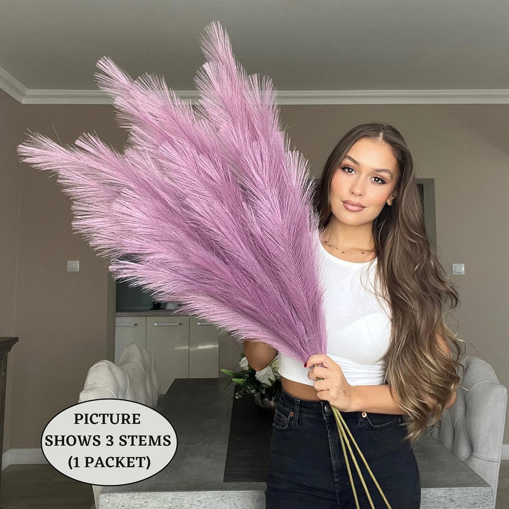 VOULUX Extra Large Tall Blue Fake Faux Artificial Pampas Grass Large Fluffy x3 115cm Stems x18 Decorative Artificial Flora Feathers For Floor Vases Tall Blue Plant Flowers Long Pampas Grass