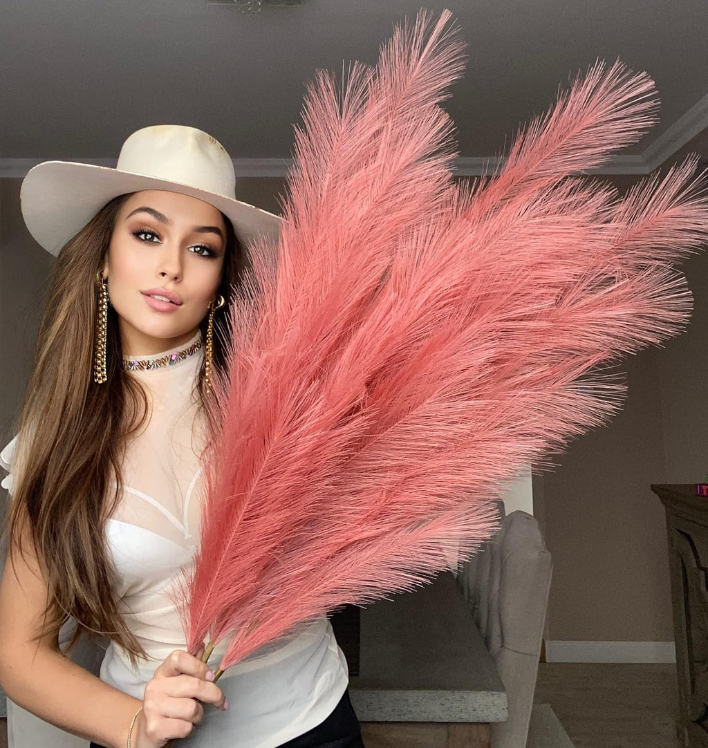 VOULUX Extra Large Tall Blue Fake Faux Artificial Pampas Grass Large Fluffy x3 115cm Stems x18 Decorative Artificial Flora Feathers For Floor Vases Tall Blue Plant Flowers Long Pampas Grass