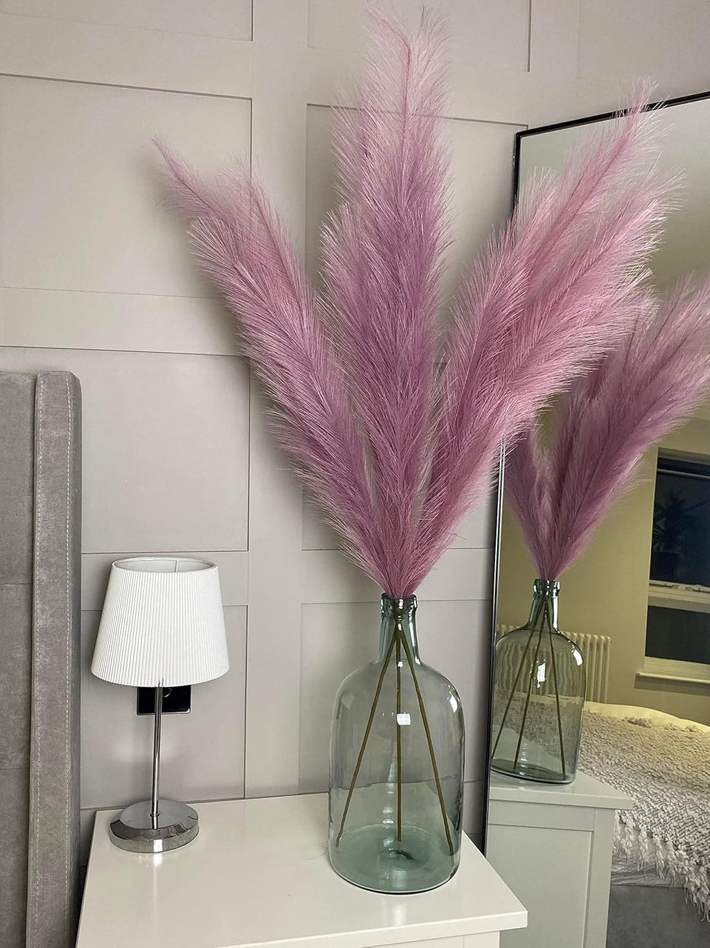 VOULUX Extra Large Tall Blue Fake Faux Artificial Pampas Grass Large Fluffy x3 115cm Stems x18 Decorative Artificial Flora Feathers For Floor Vases Tall Blue Plant Flowers Long Pampas Grass