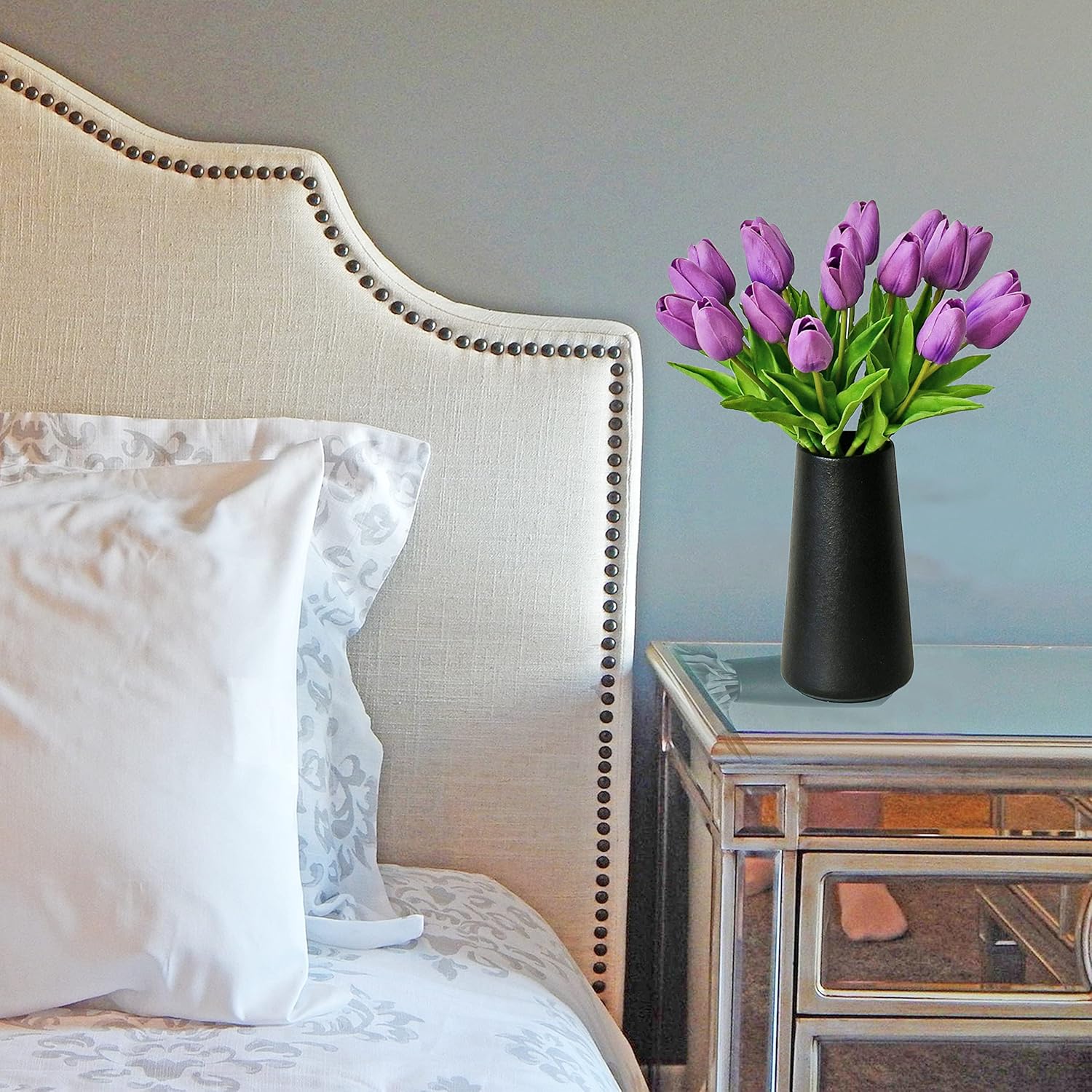 Mandy's 20pcs Pure White Flowers Artificial Tulip Silk Flowers 13.5" in Bulk Home Kitchen Wedding Decorations