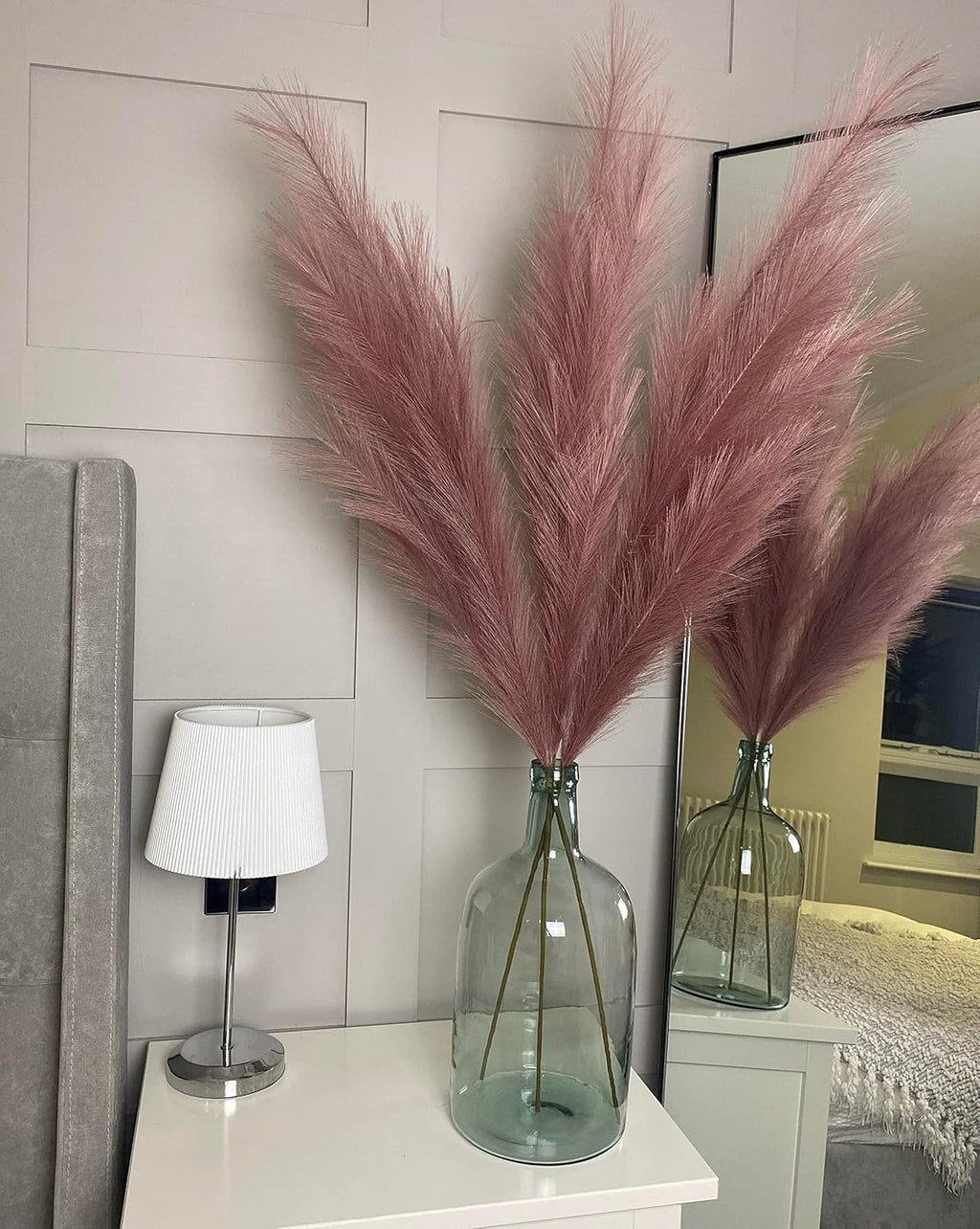 VOULUX Extra Large Tall Blue Fake Faux Artificial Pampas Grass Large Fluffy x3 115cm Stems x18 Decorative Artificial Flora Feathers For Floor Vases Tall Blue Plant Flowers Long Pampas Grass