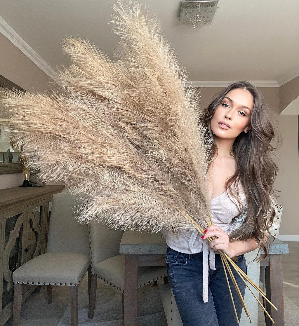 VOULUX Extra Large Tall Blue Fake Faux Artificial Pampas Grass Large Fluffy x3 115cm Stems x18 Decorative Artificial Flora Feathers For Floor Vases Tall Blue Plant Flowers Long Pampas Grass