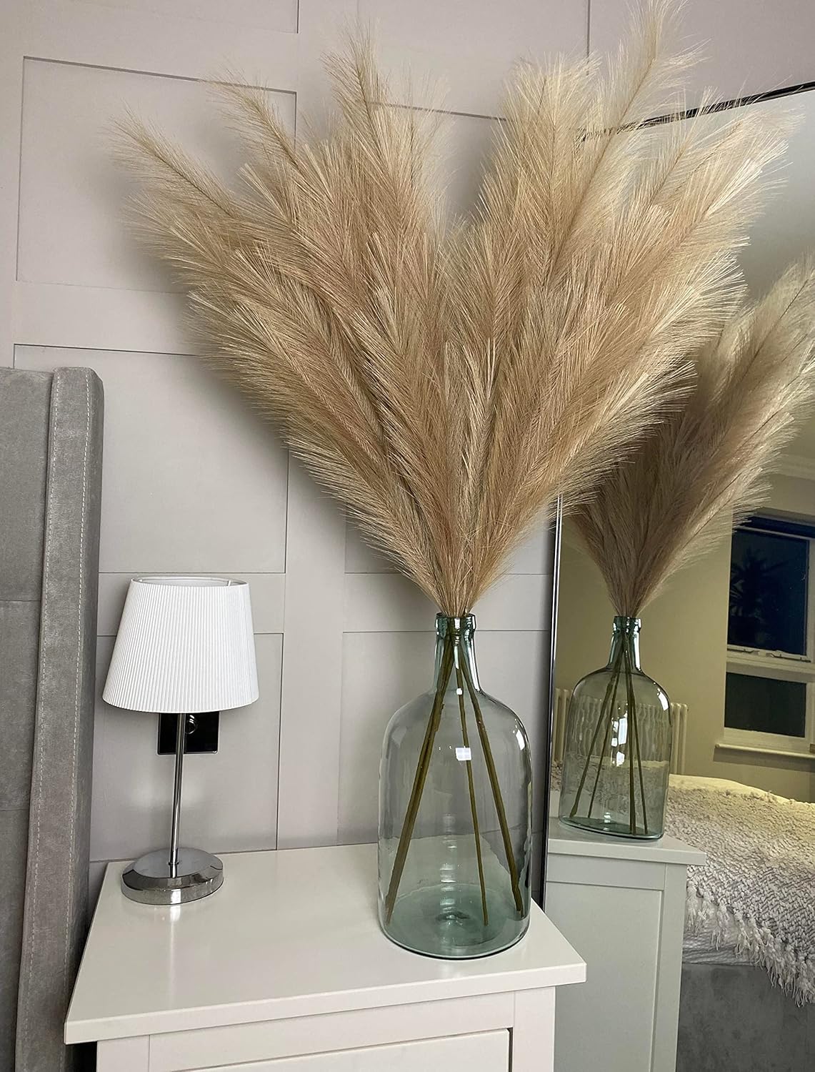 VOULUX Extra Large Tall Blue Fake Faux Artificial Pampas Grass Large Fluffy x3 115cm Stems x18 Decorative Artificial Flora Feathers For Floor Vases Tall Blue Plant Flowers Long Pampas Grass