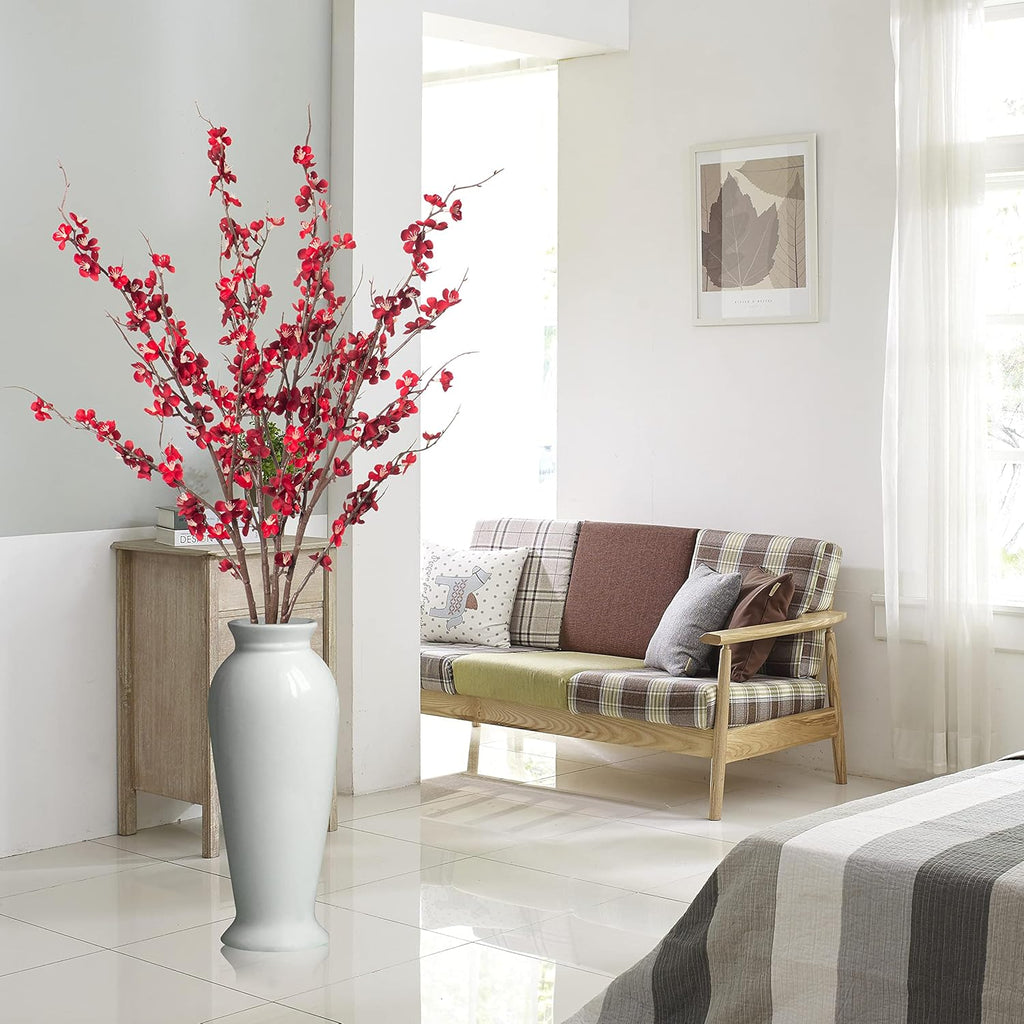 Ammyoo 4 PCS Artificial Plum Blossom Party Decorations Fake Cherry Flowers Faux Long Stems Wintersweets Silk Flowers Arrangement for Wedding Home Office Bedroom Decor(White)