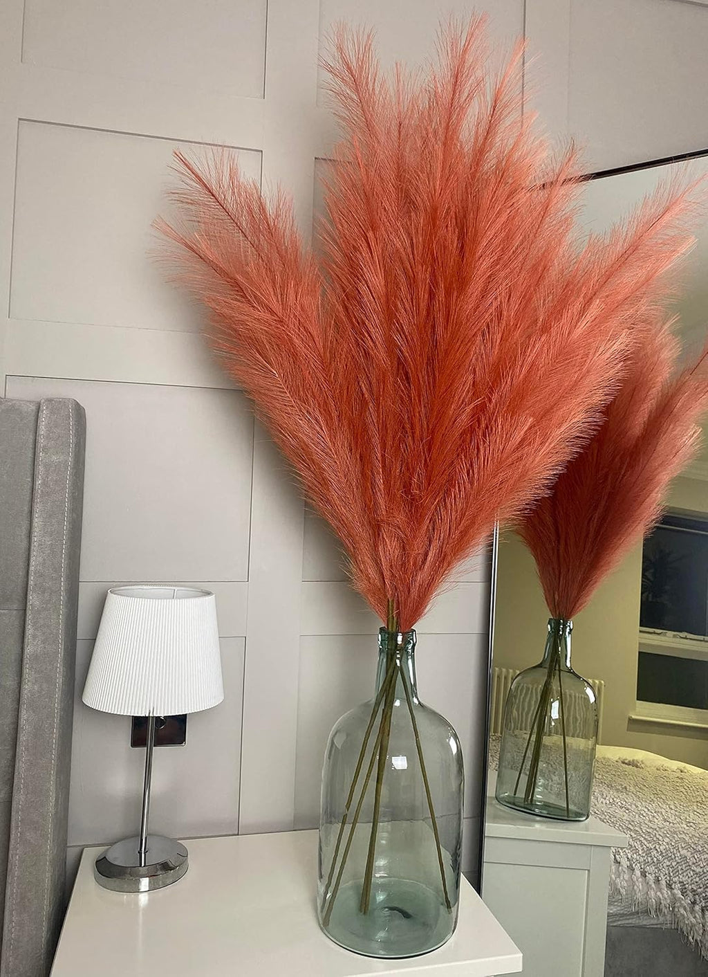 VOULUX Extra Large Tall Blue Fake Faux Artificial Pampas Grass Large Fluffy x3 115cm Stems x18 Decorative Artificial Flora Feathers For Floor Vases Tall Blue Plant Flowers Long Pampas Grass