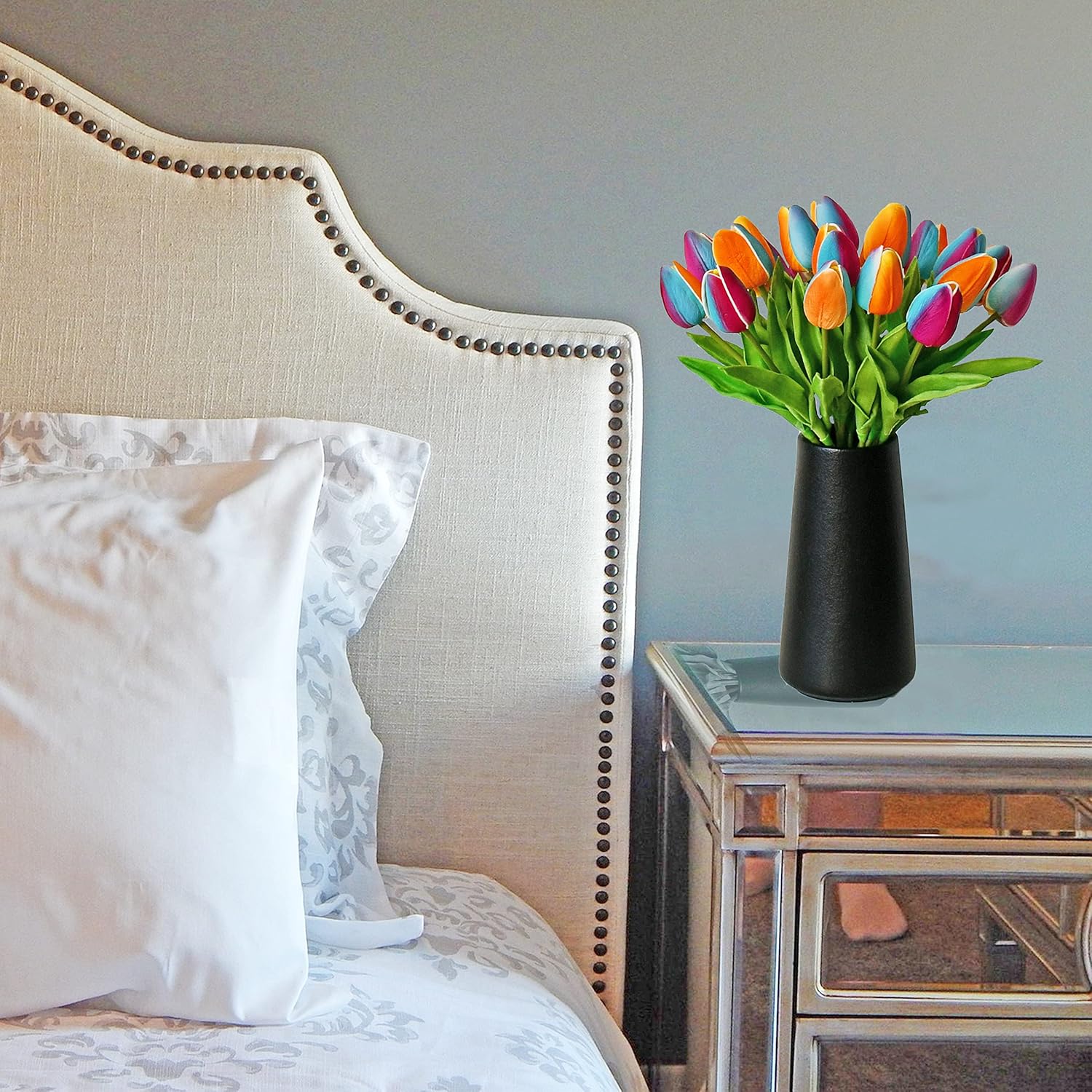 Mandy's 20pcs Pure White Flowers Artificial Tulip Silk Flowers 13.5" in Bulk Home Kitchen Wedding Decorations