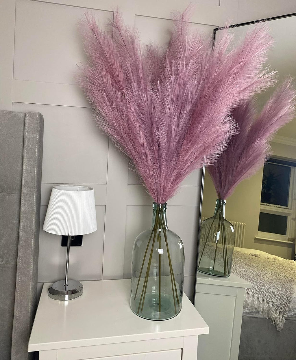 VOULUX Extra Large Tall Blue Fake Faux Artificial Pampas Grass Large Fluffy x3 115cm Stems x18 Decorative Artificial Flora Feathers For Floor Vases Tall Blue Plant Flowers Long Pampas Grass