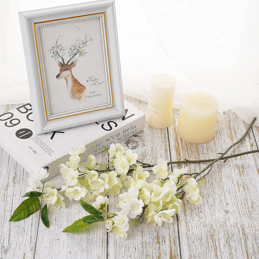 Sunm Boutique White Cherry Blossom Flowers, Artificial Cherry Blossom Decor Faux Cherry Blossom Branches Vase Arrangements for Wedding Home Party Kitchen Decor, Set of 3