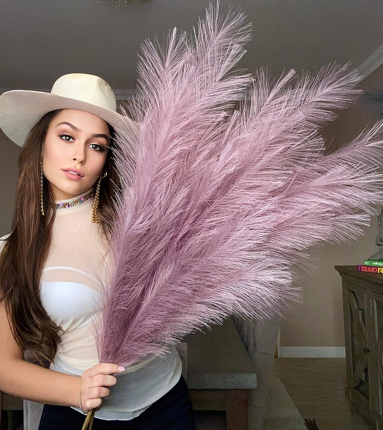 VOULUX Extra Large Tall Blue Fake Faux Artificial Pampas Grass Large Fluffy x3 115cm Stems x18 Decorative Artificial Flora Feathers For Floor Vases Tall Blue Plant Flowers Long Pampas Grass