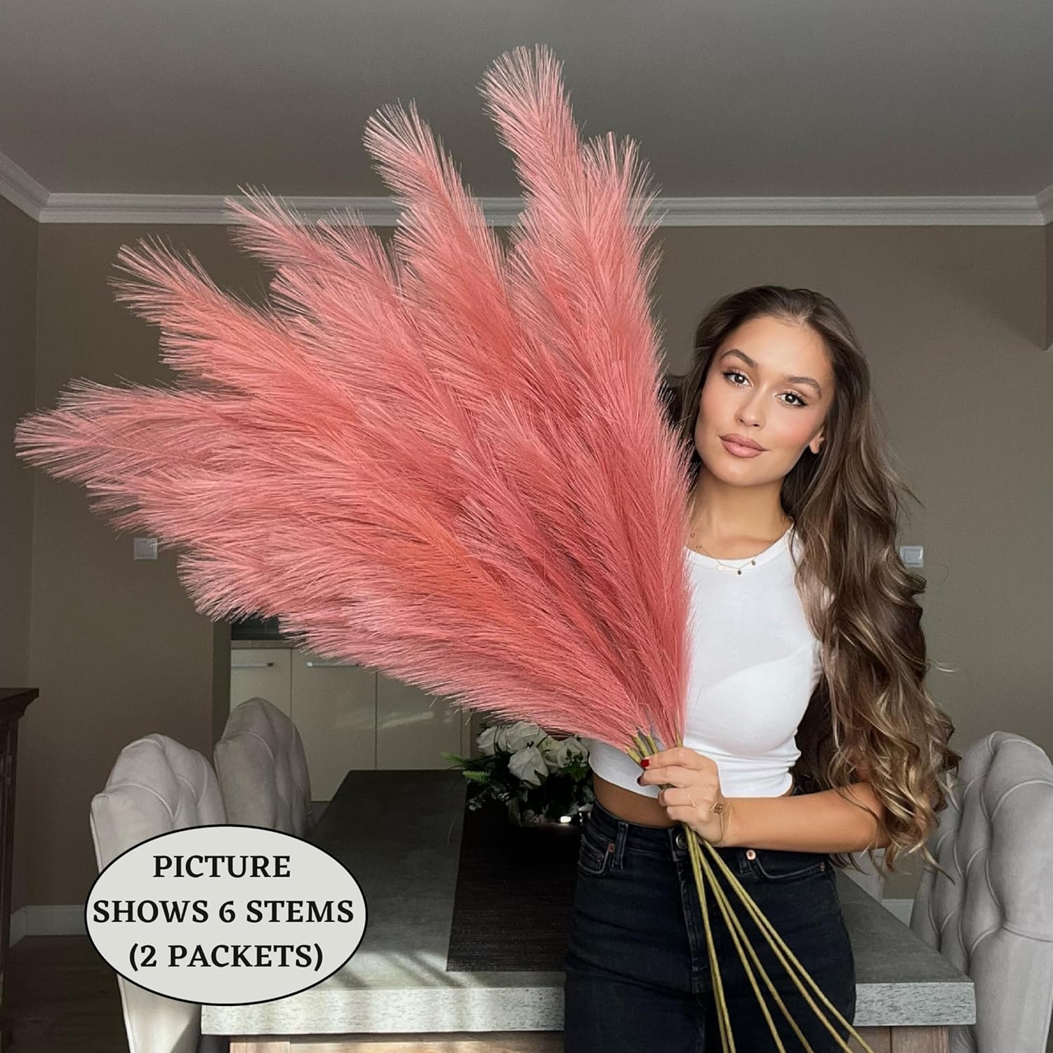 VOULUX Extra Large Tall Blue Fake Faux Artificial Pampas Grass Large Fluffy x3 115cm Stems x18 Decorative Artificial Flora Feathers For Floor Vases Tall Blue Plant Flowers Long Pampas Grass