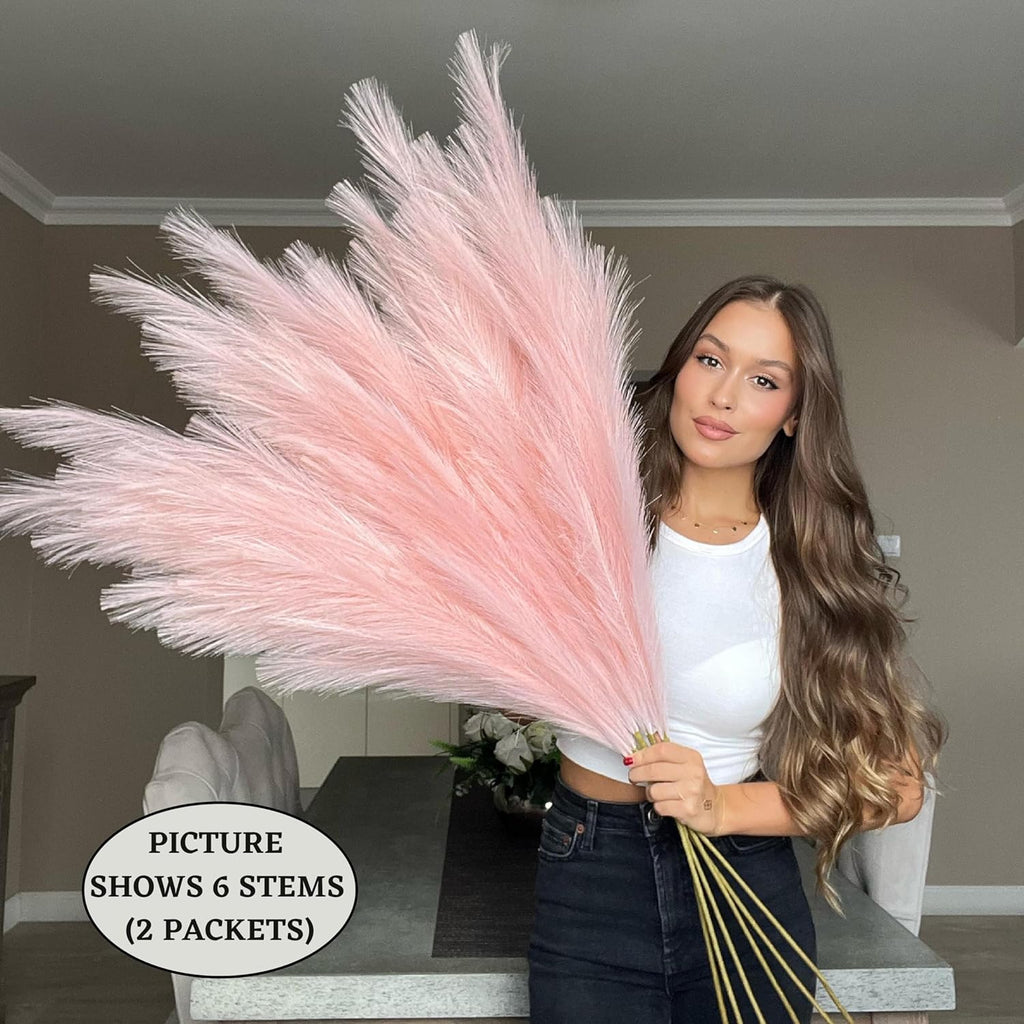 VOULUX Extra Large Tall Blue Fake Faux Artificial Pampas Grass Large Fluffy x3 115cm Stems x18 Decorative Artificial Flora Feathers For Floor Vases Tall Blue Plant Flowers Long Pampas Grass