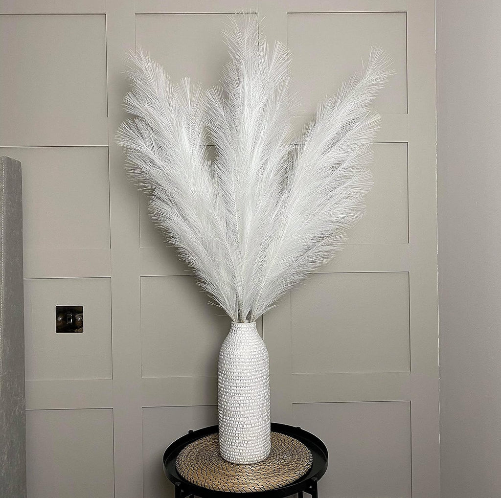 VOULUX Extra Large Tall Blue Fake Faux Artificial Pampas Grass Large Fluffy x3 115cm Stems x18 Decorative Artificial Flora Feathers For Floor Vases Tall Blue Plant Flowers Long Pampas Grass