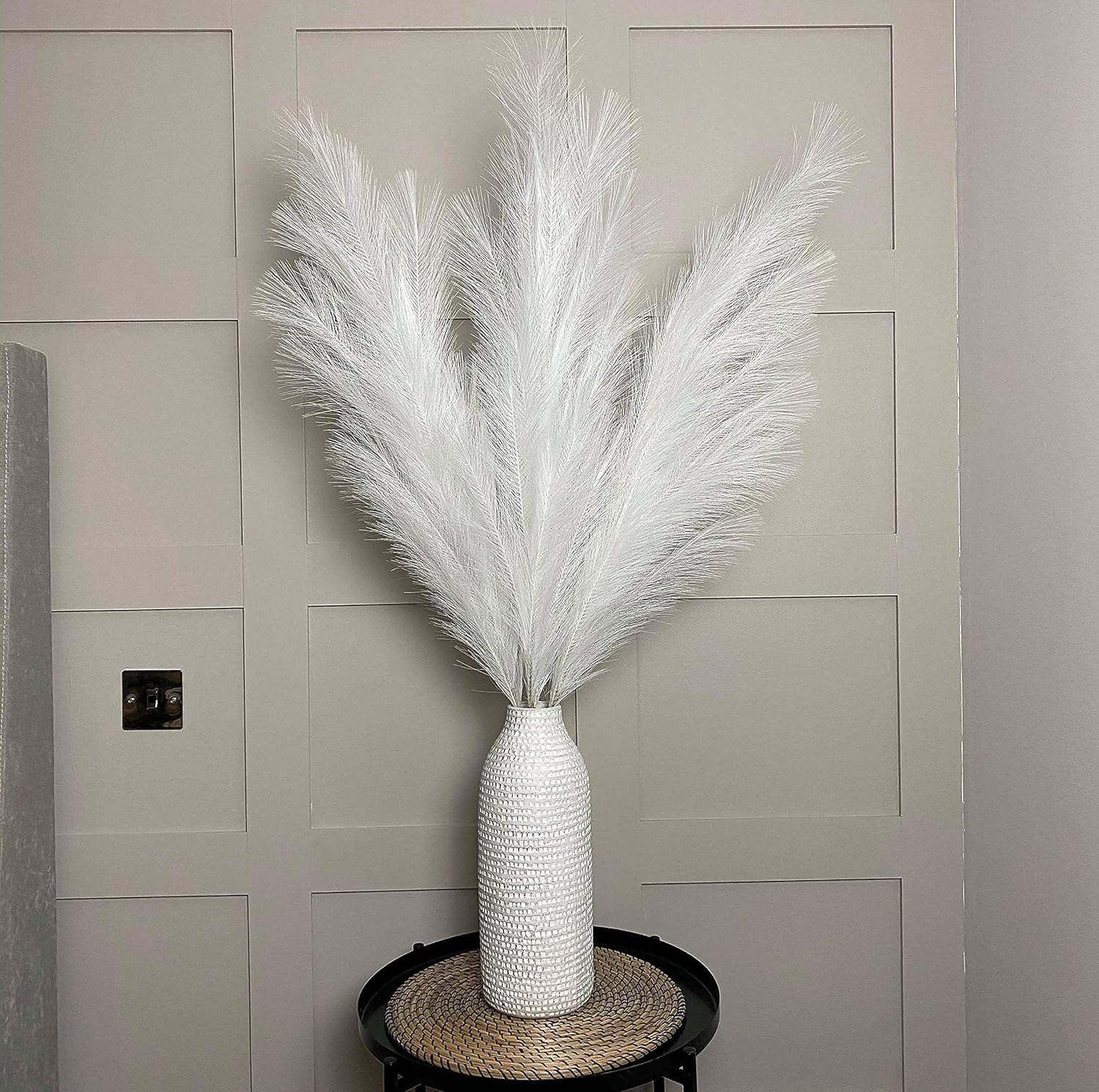 VOULUX Extra Large Tall Blue Fake Faux Artificial Pampas Grass Large Fluffy x3 115cm Stems x18 Decorative Artificial Flora Feathers For Floor Vases Tall Blue Plant Flowers Long Pampas Grass