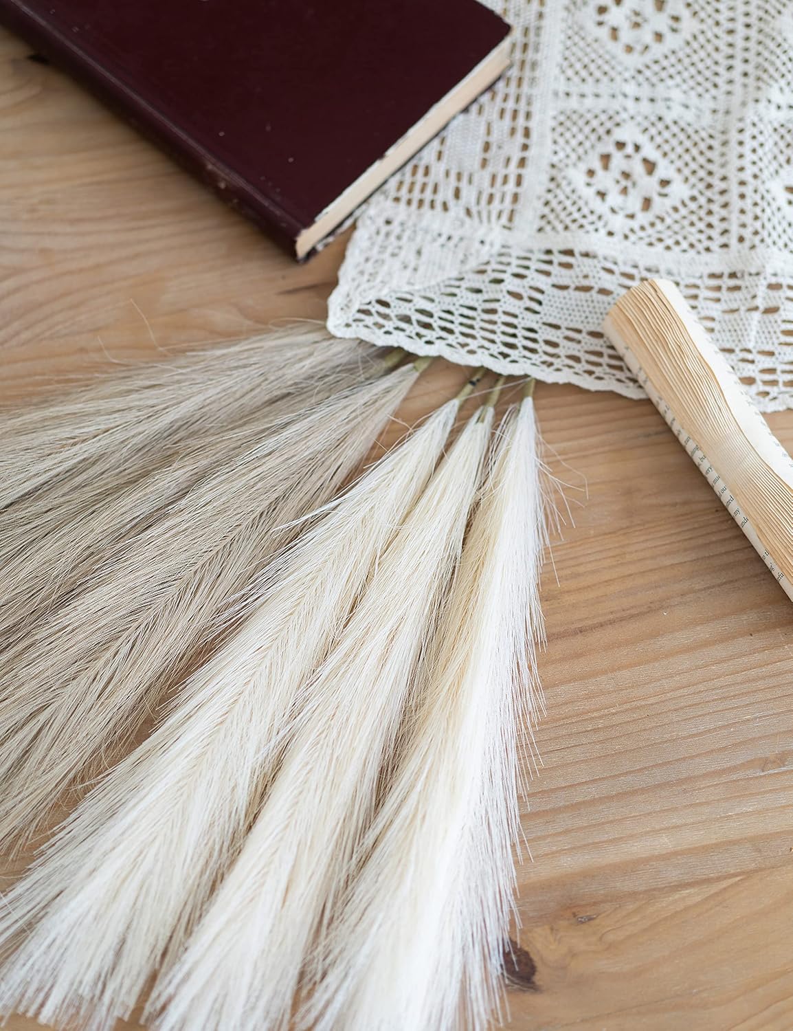 ChagoArt 6 Stems 17" Taupe Faux Pampas Grass - Boho Chic Rustic Artificial Plant