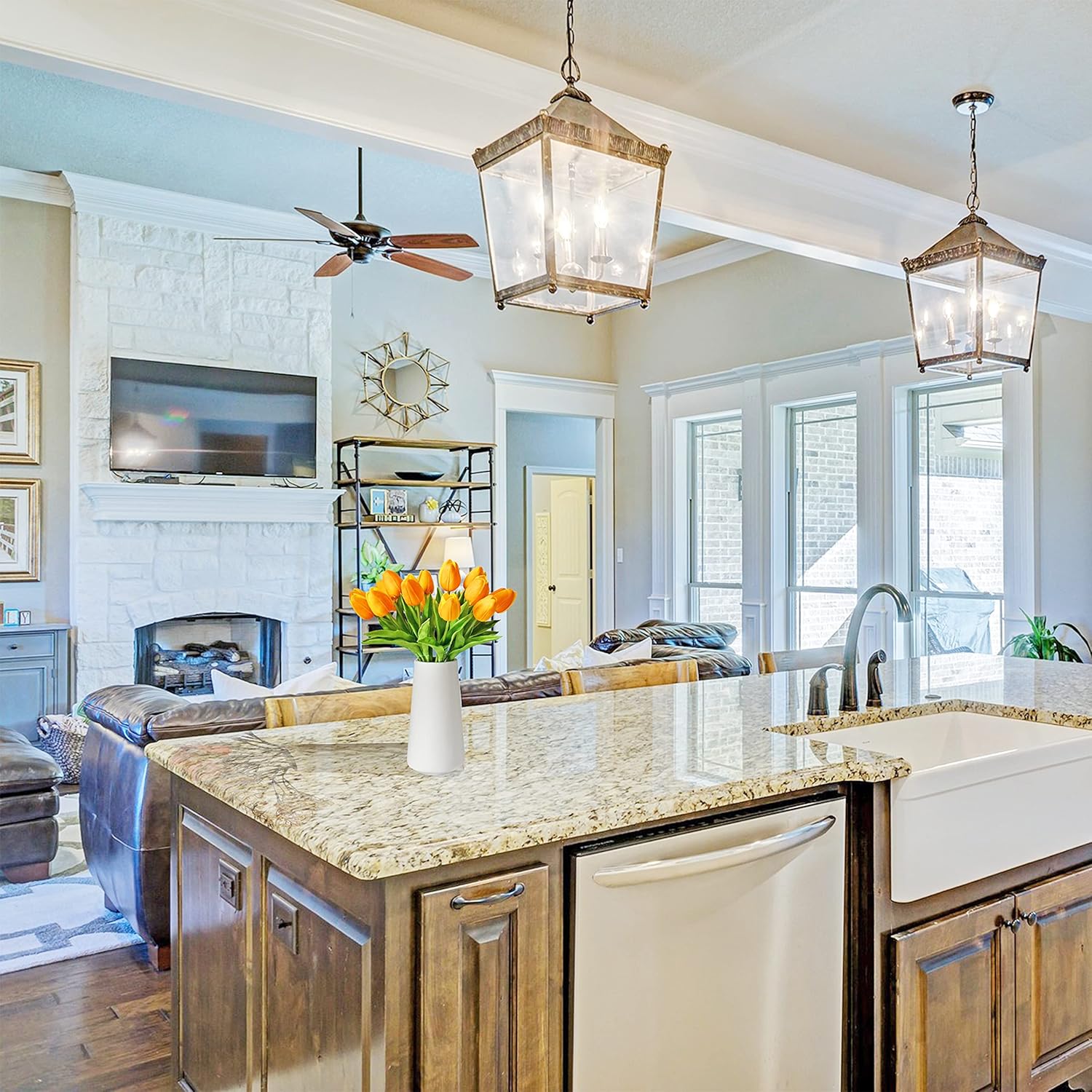 Mandy's 20pcs Pure White Flowers Artificial Tulip Silk Flowers 13.5" in Bulk Home Kitchen Wedding Decorations