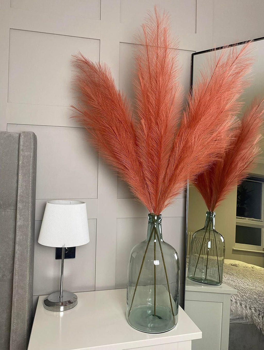 VOULUX Extra Large Tall Blue Fake Faux Artificial Pampas Grass Large Fluffy x3 115cm Stems x18 Decorative Artificial Flora Feathers For Floor Vases Tall Blue Plant Flowers Long Pampas Grass