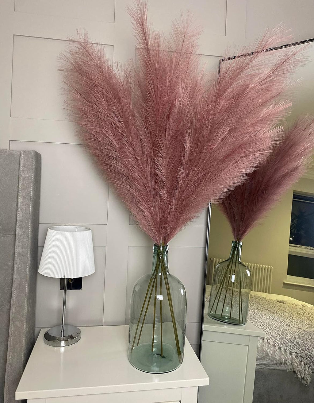 VOULUX Extra Large Tall Blue Fake Faux Artificial Pampas Grass Large Fluffy x3 115cm Stems x18 Decorative Artificial Flora Feathers For Floor Vases Tall Blue Plant Flowers Long Pampas Grass