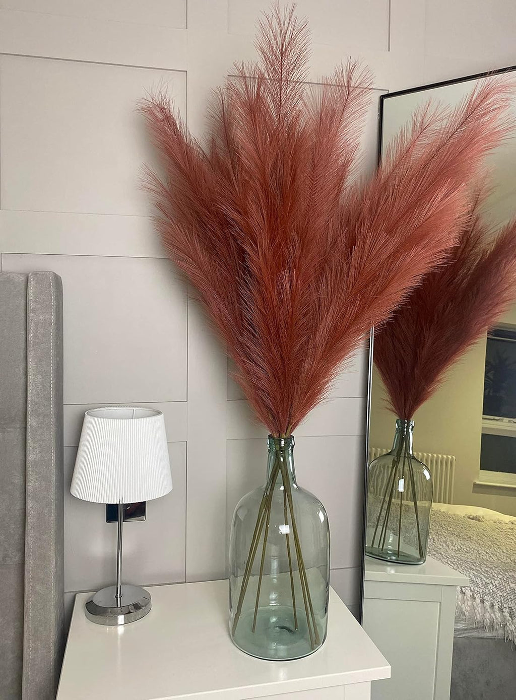 VOULUX Extra Large Tall Blue Fake Faux Artificial Pampas Grass Large Fluffy x3 115cm Stems x18 Decorative Artificial Flora Feathers For Floor Vases Tall Blue Plant Flowers Long Pampas Grass