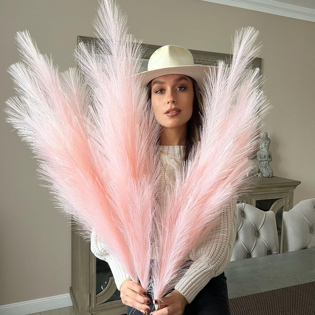VOULUX Extra Large Tall Blue Fake Faux Artificial Pampas Grass Large Fluffy x3 115cm Stems x18 Decorative Artificial Flora Feathers For Floor Vases Tall Blue Plant Flowers Long Pampas Grass