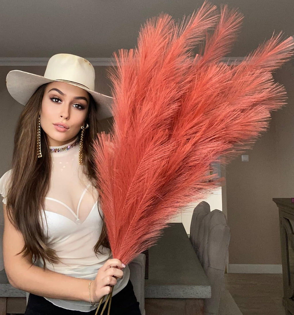 VOULUX Extra Large Tall Blue Fake Faux Artificial Pampas Grass Large Fluffy x3 115cm Stems x18 Decorative Artificial Flora Feathers For Floor Vases Tall Blue Plant Flowers Long Pampas Grass