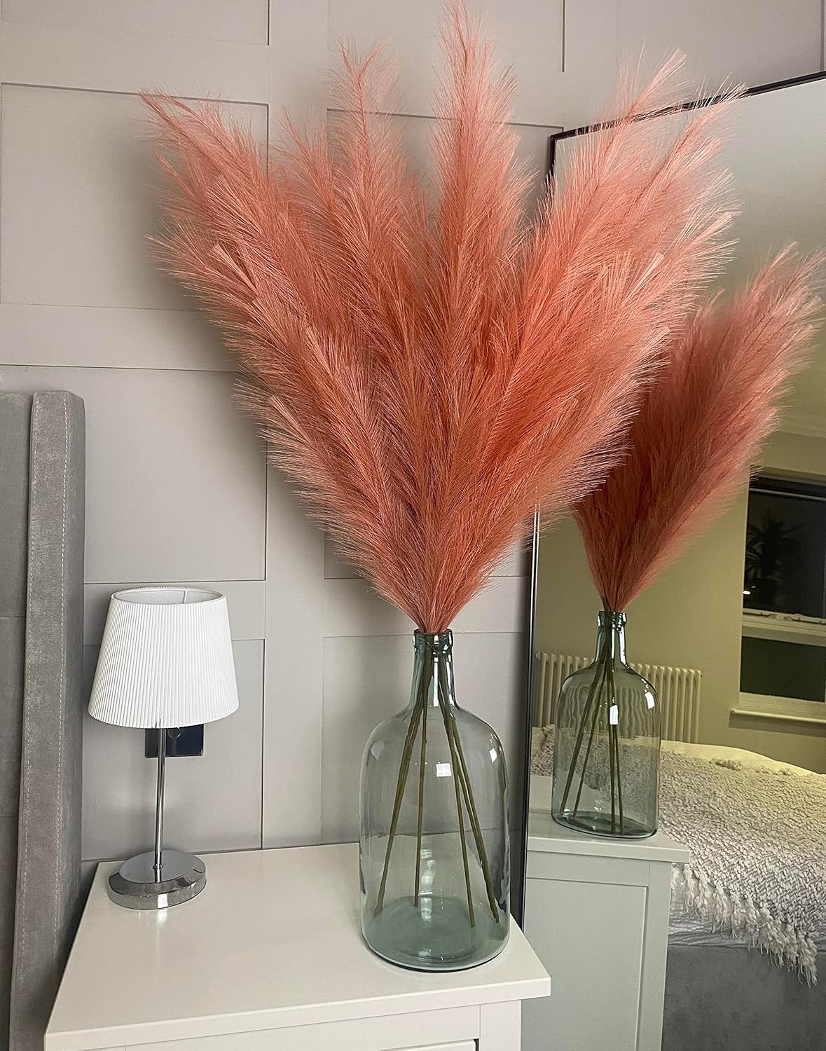 VOULUX Extra Large Tall Blue Fake Faux Artificial Pampas Grass Large Fluffy x3 115cm Stems x18 Decorative Artificial Flora Feathers For Floor Vases Tall Blue Plant Flowers Long Pampas Grass