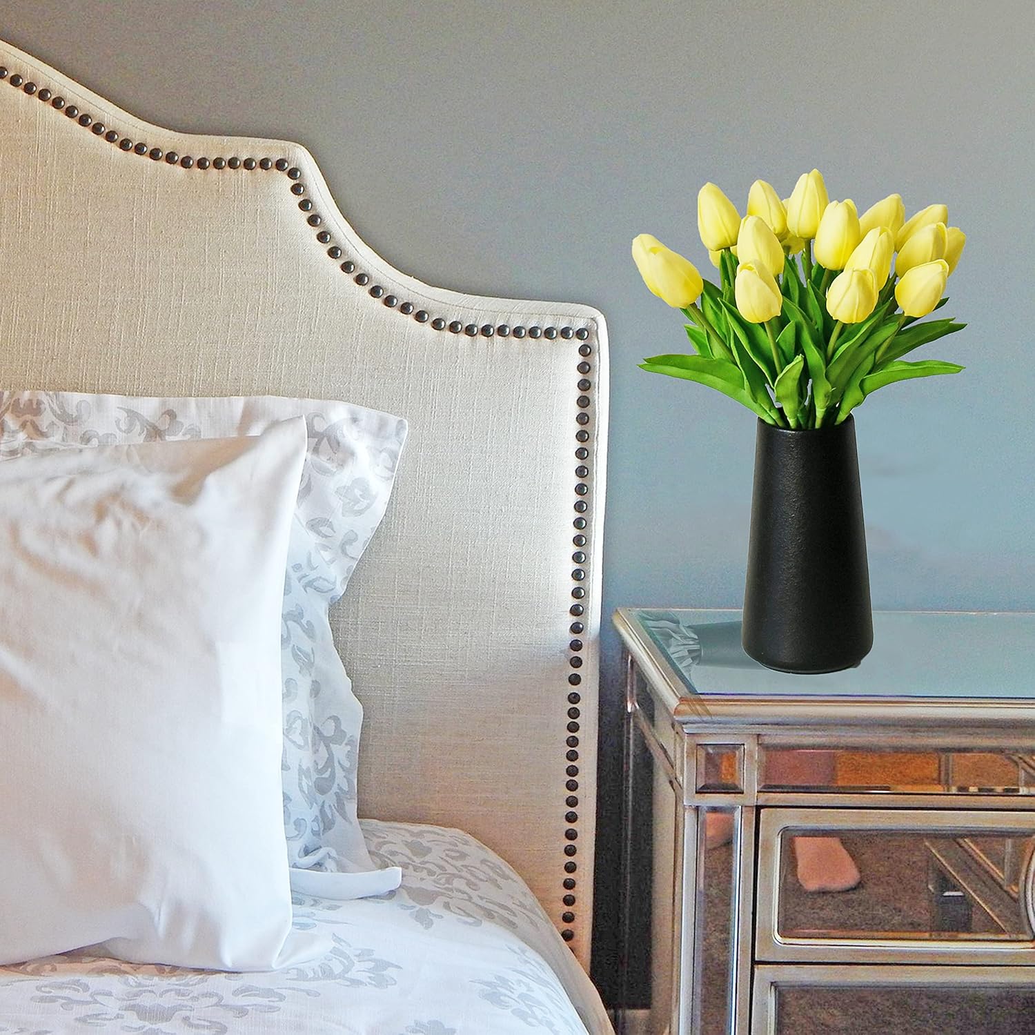 Mandy's 20pcs Pure White Flowers Artificial Tulip Silk Flowers 13.5" in Bulk Home Kitchen Wedding Decorations