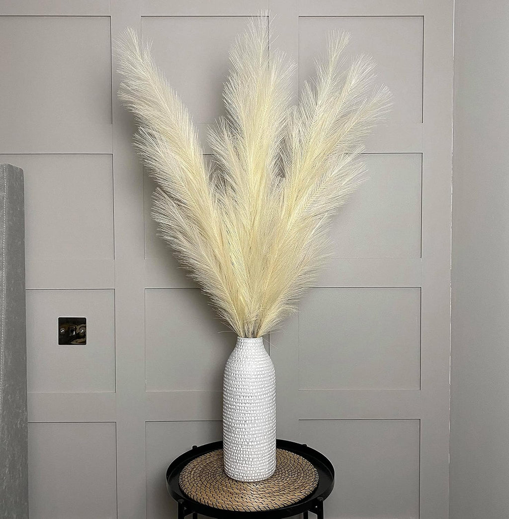 VOULUX Extra Large Tall Blue Fake Faux Artificial Pampas Grass Large Fluffy x3 115cm Stems x18 Decorative Artificial Flora Feathers For Floor Vases Tall Blue Plant Flowers Long Pampas Grass